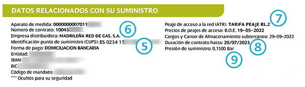 entender factura del gas - datos del suministro